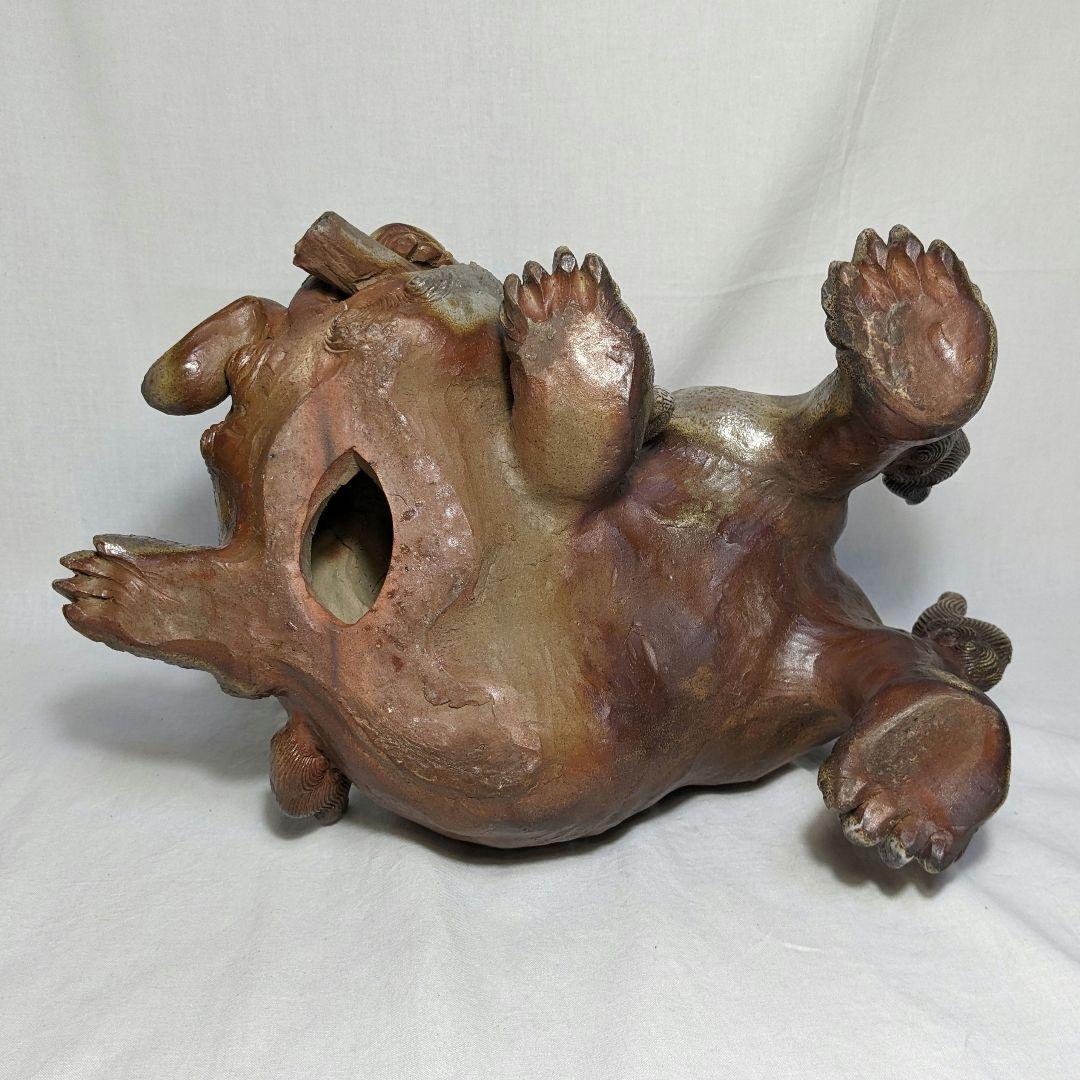 藤原陶臣 備前焼 牡丹獅子 置物 工芸品 厄除け 魔除け インテリア 縁起物