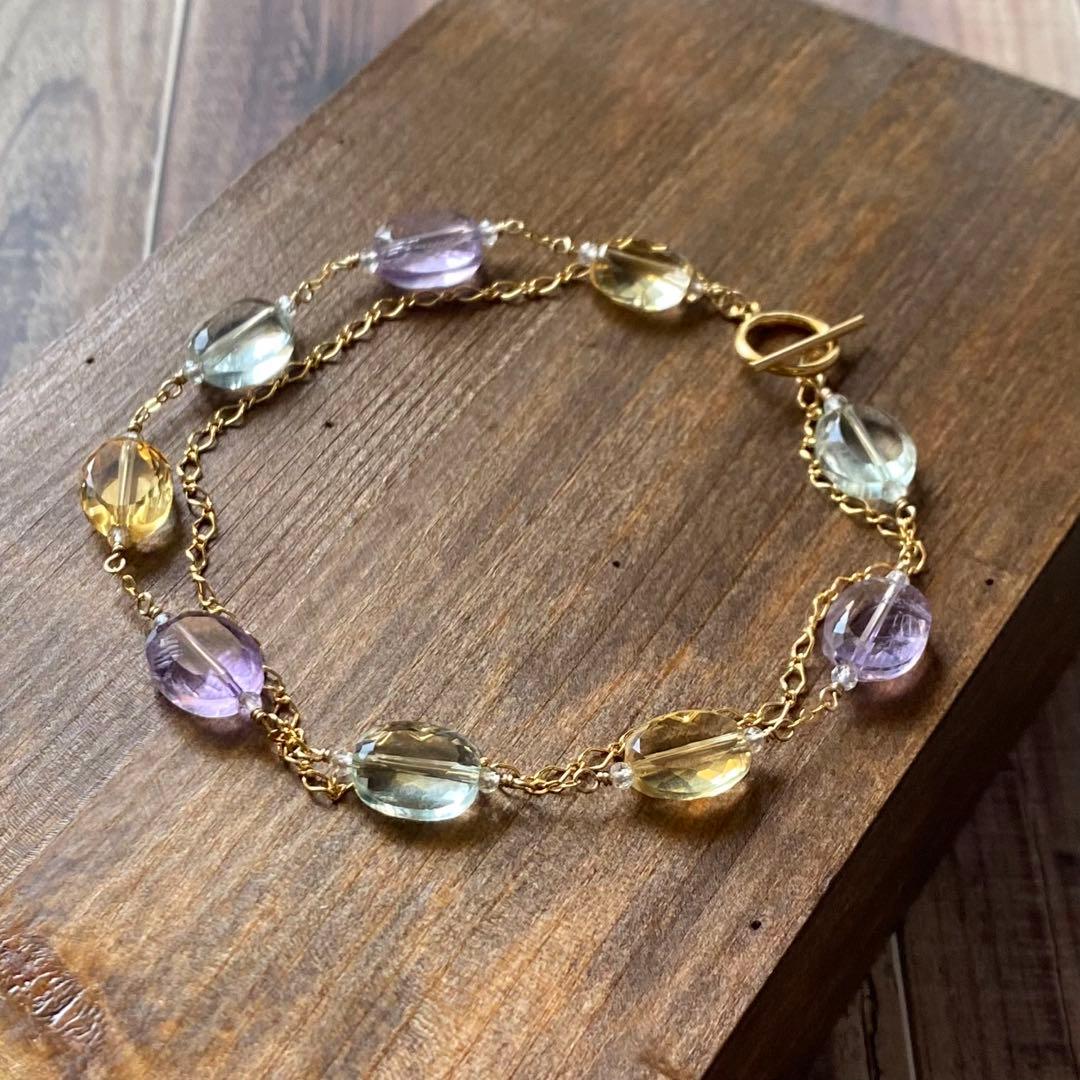 3種のオーバルカットストーン マンテルブレスレット 14kgf