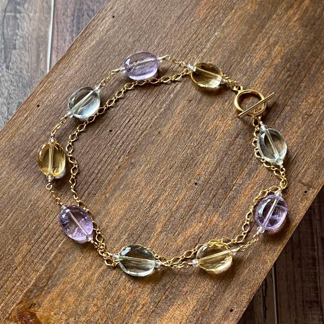 3種のオーバルカットストーン マンテルブレスレット 14kgf