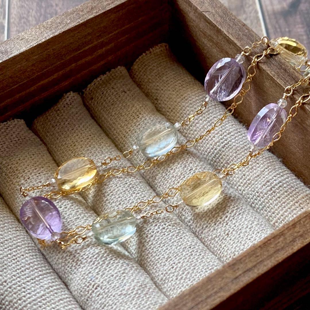 3種のオーバルカットストーン マンテルブレスレット 14kgf