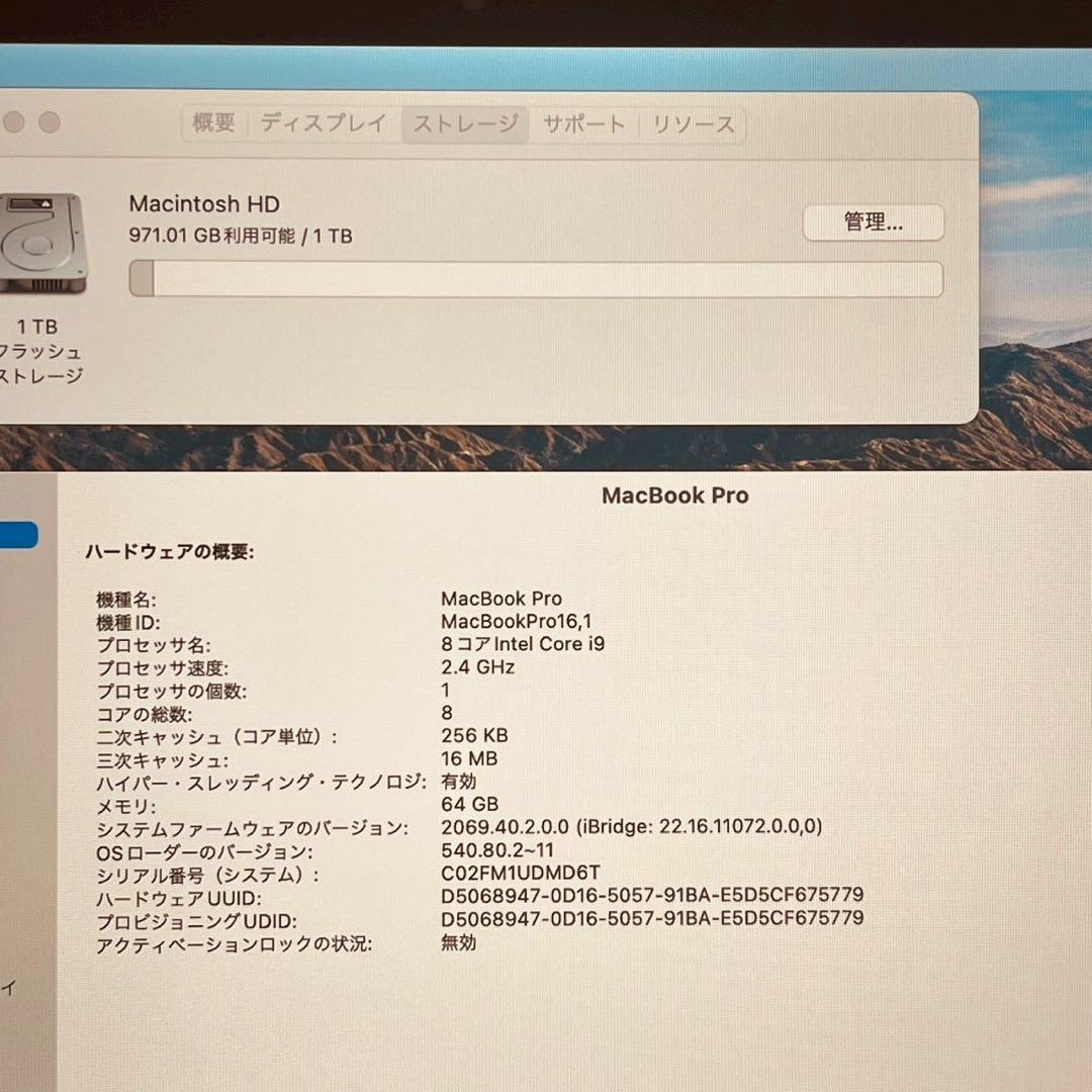 MacBook pro 16インチ 2019 i9 64GB 1TB 管3700