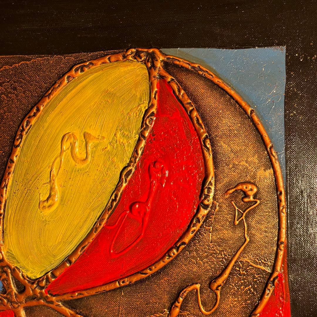 手書き油絵 抽象画 無題 額付 肉筆絵画 インテリア 油彩画