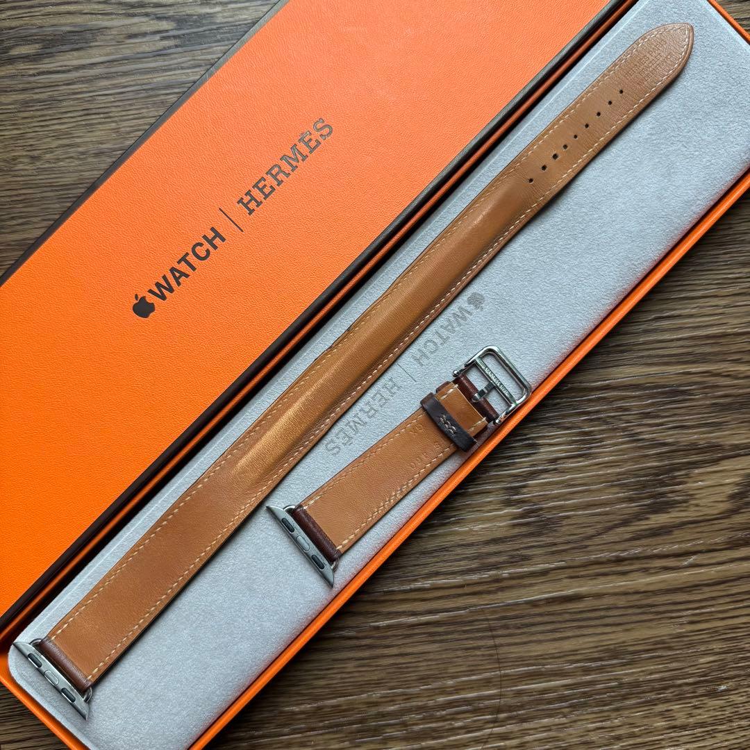2396 Apple Watch エルメス　ブラウン　二重巻き　　バンド　レザー
