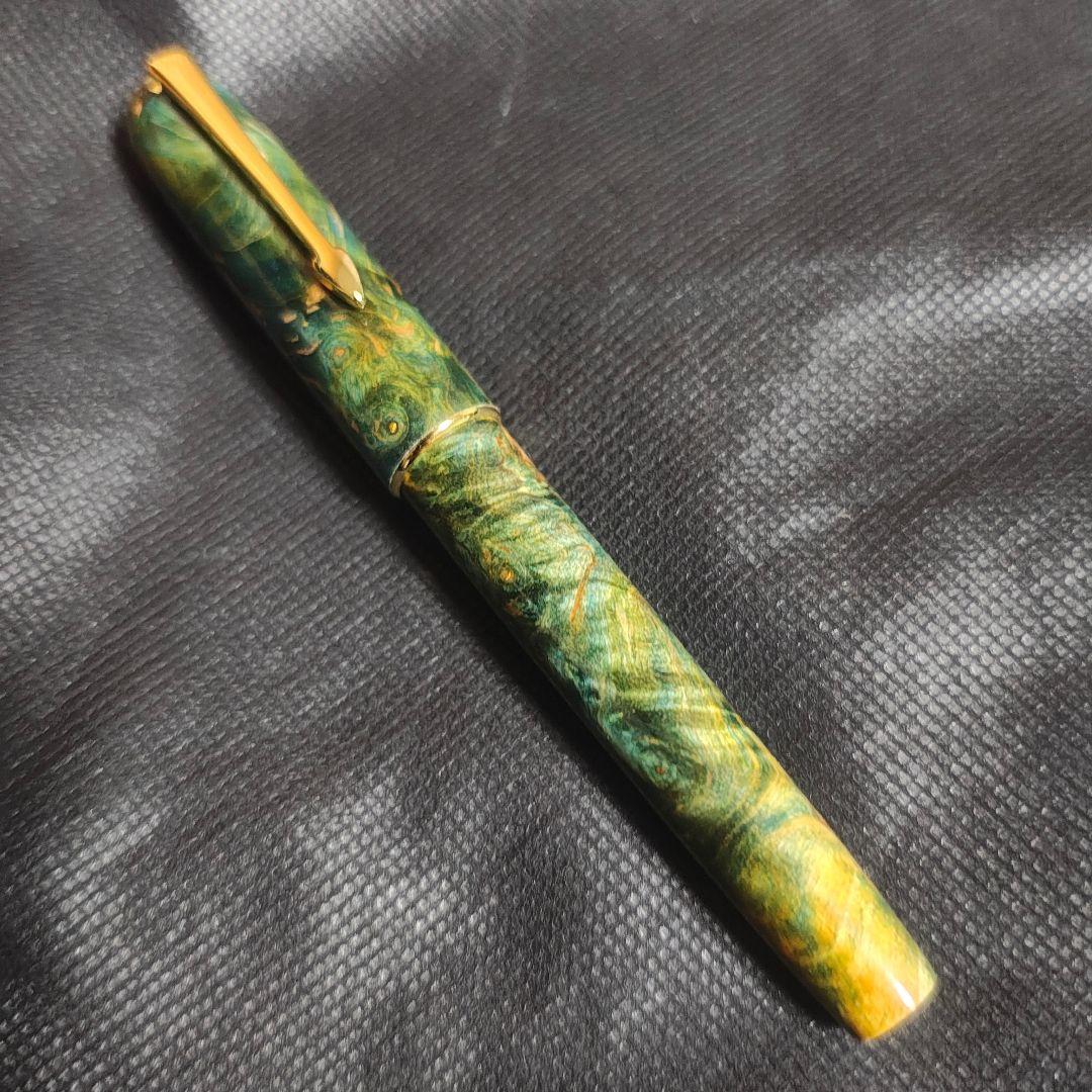 hongdian 木軸 万年筆 長刀研ぎ調ペン先換装 NMF グリーン