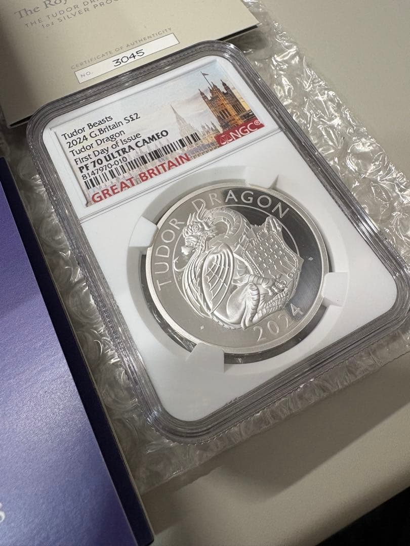 イギリスTudor Dragon 2024 £2 プルーフ銀貨