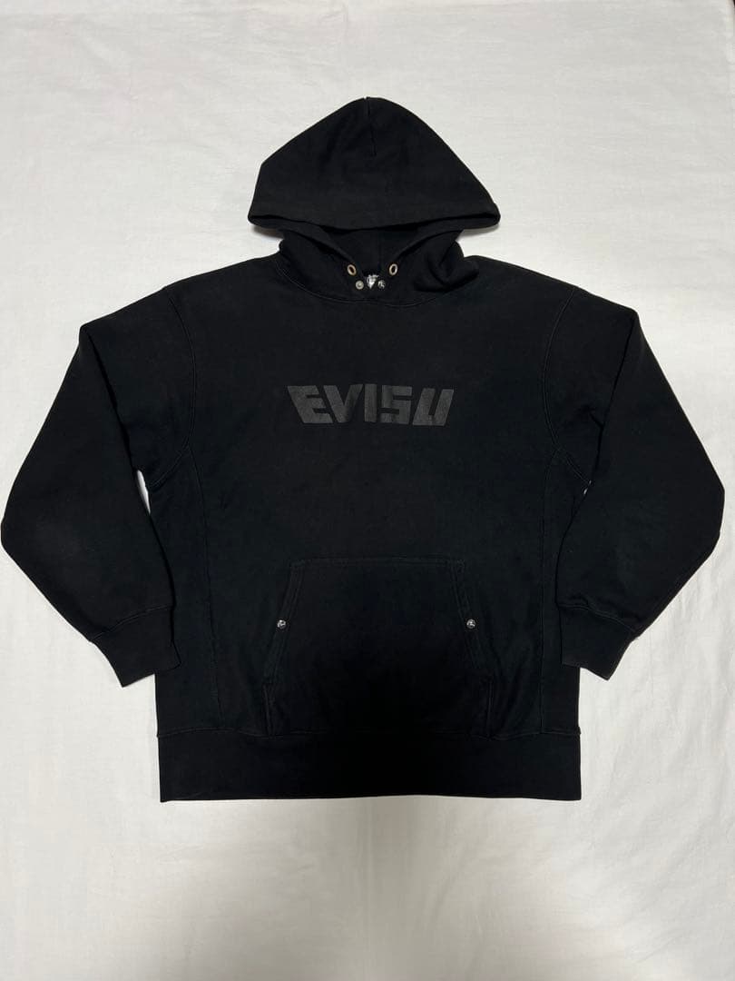 EVISU パーカー　42サイズ　黒カモメ　ブラック　裏起毛　フーディー　刺繍