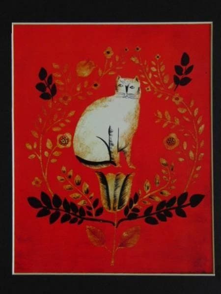ジャクリーン　ハンバート、【赤いバックの猫】、希少な額装用画集より