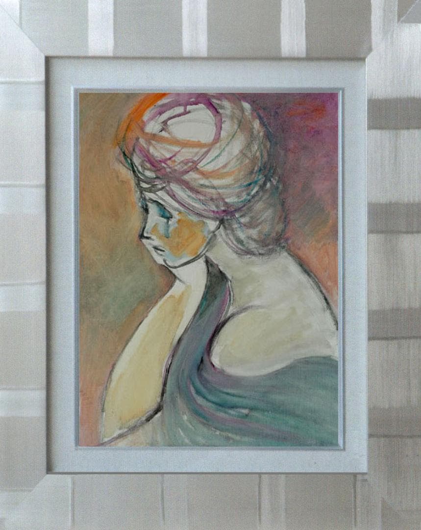 油絵 菅家令子 絵 絵画 インテリア 額付(黒) F6-080712 人物 女性