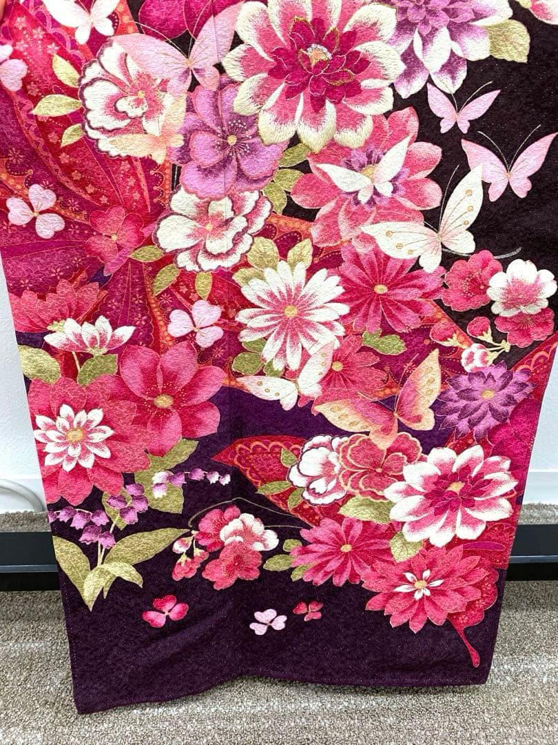 振袖 豪華 蝶 金駒 銀彩 刺繍 身丈158cm 撥水加工済