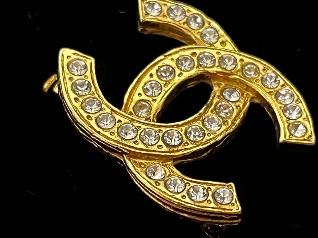 美品 鑑定済 CHANEL シャネル ラインストーンブローチ ゴールド