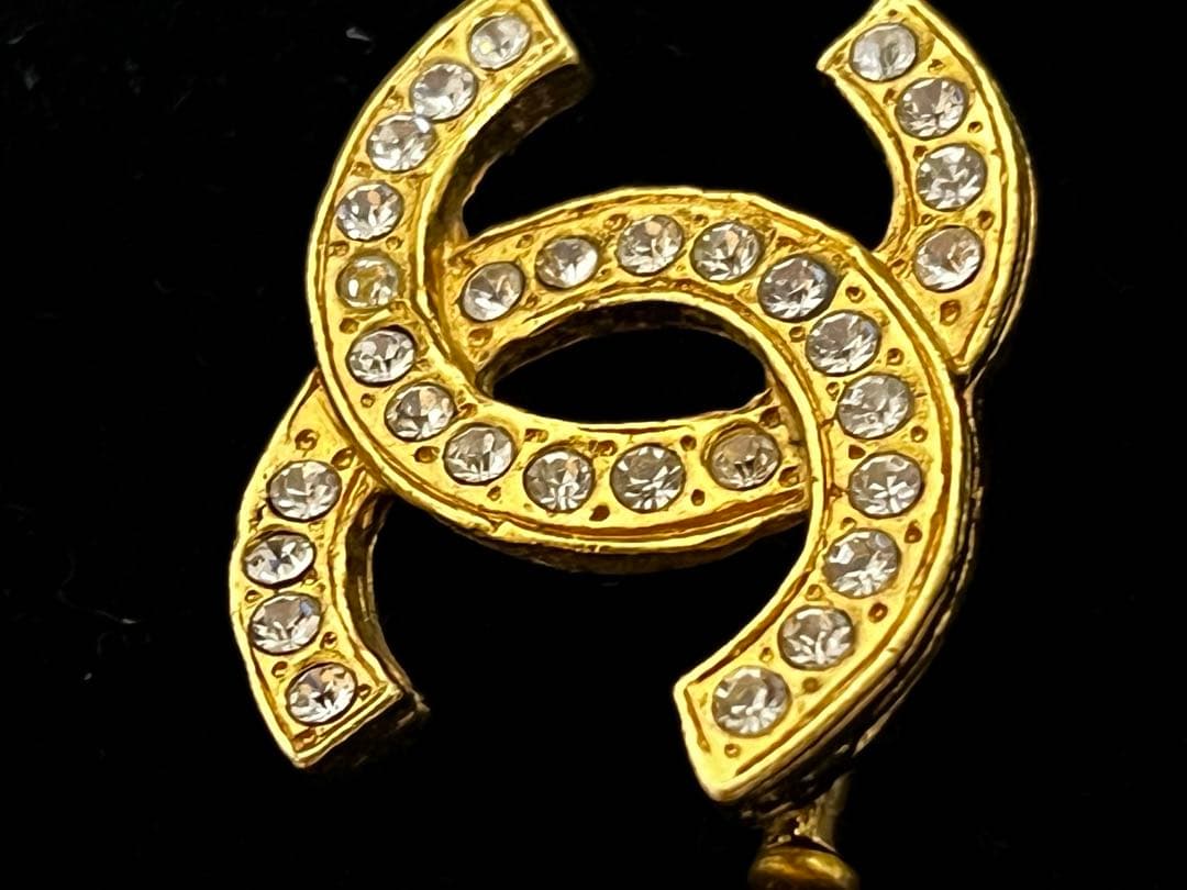 美品 鑑定済 CHANEL シャネル ラインストーンブローチ ゴールド