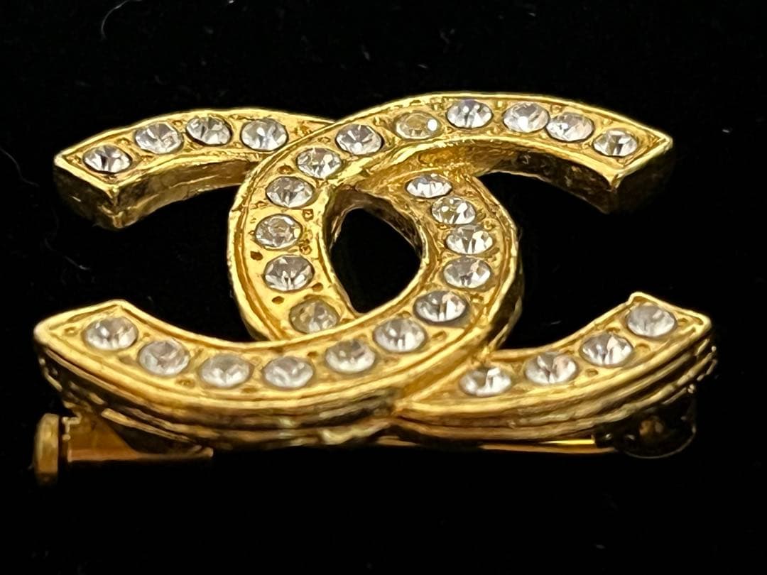 美品 鑑定済 CHANEL シャネル ラインストーンブローチ ゴールド