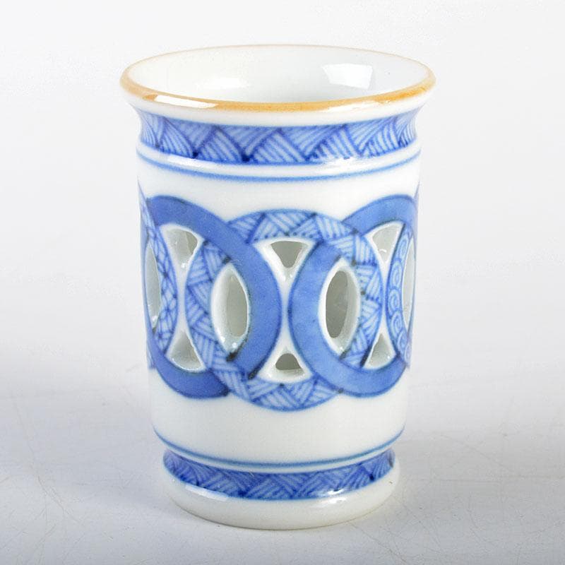 平安　三浦竹泉造　染付　祥瑞　巾筒　共箱　M　R4536