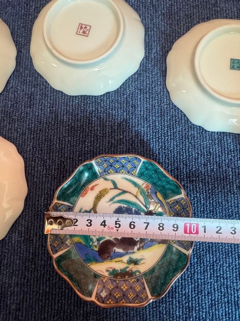 2037 九谷焼  歴代画　皿　5客　未使用