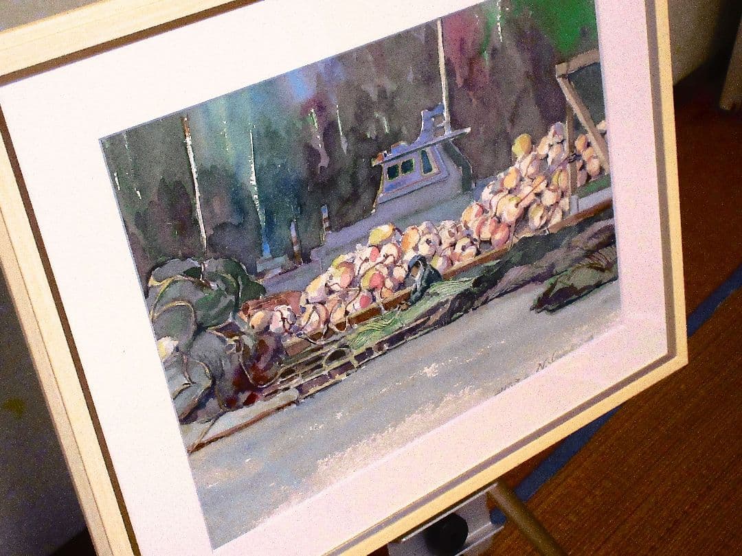 水彩画 網繕い( 額縁付き)