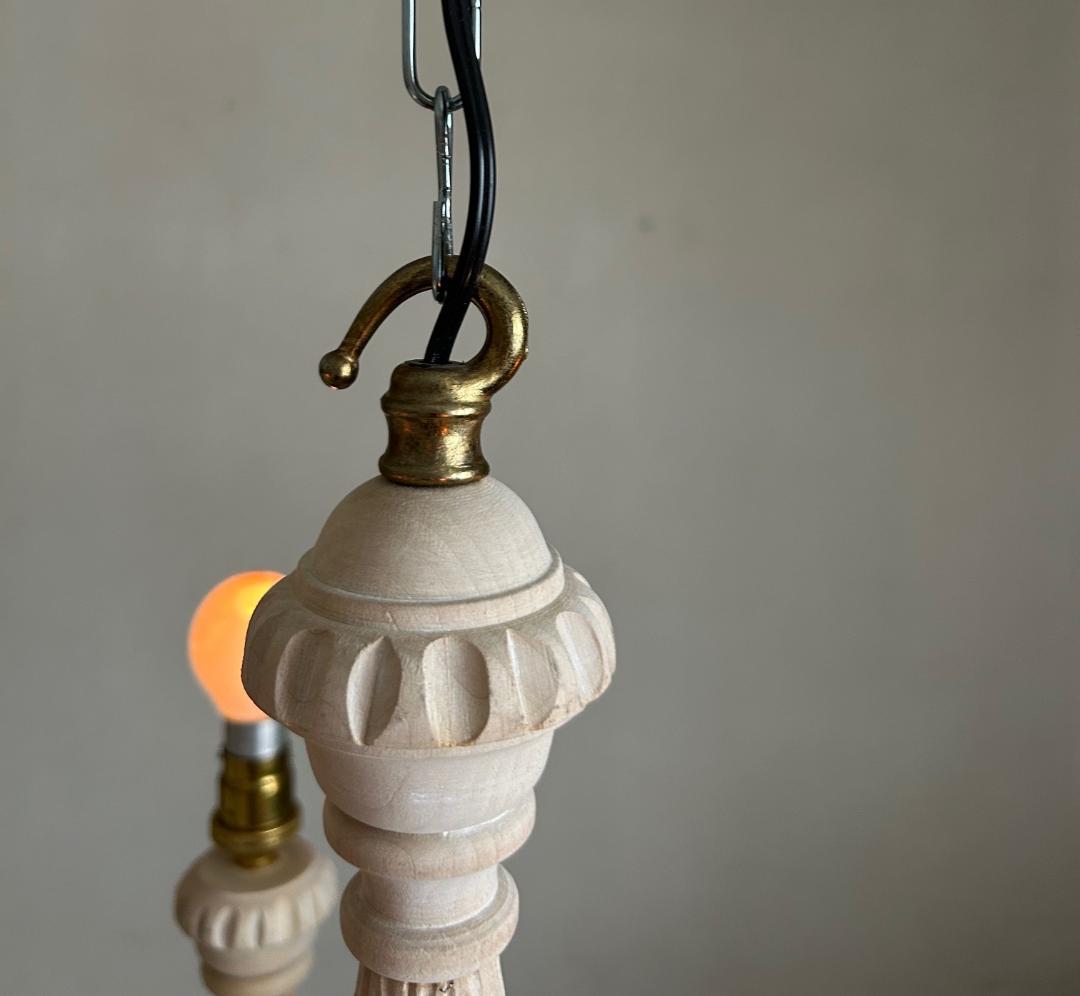 フランスアンティーク　木製シャンデリア　４灯　シャビー　店舗什器