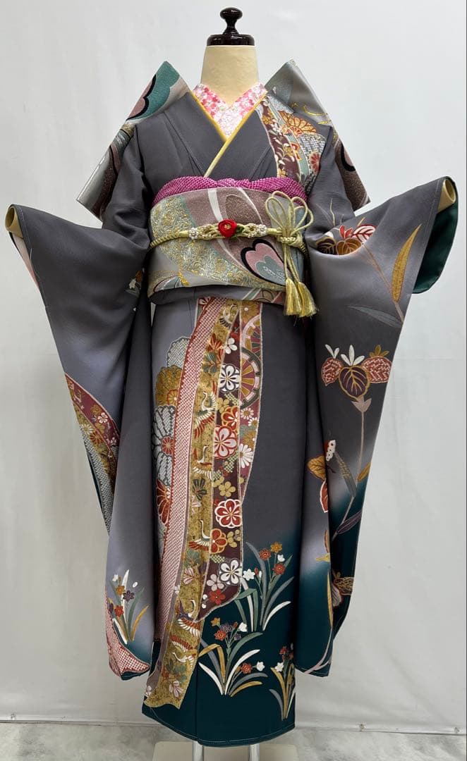 振り袖　フルセット　長襦袢付　金彩加工　しつけ付　振り柄有　重ね襟付き653