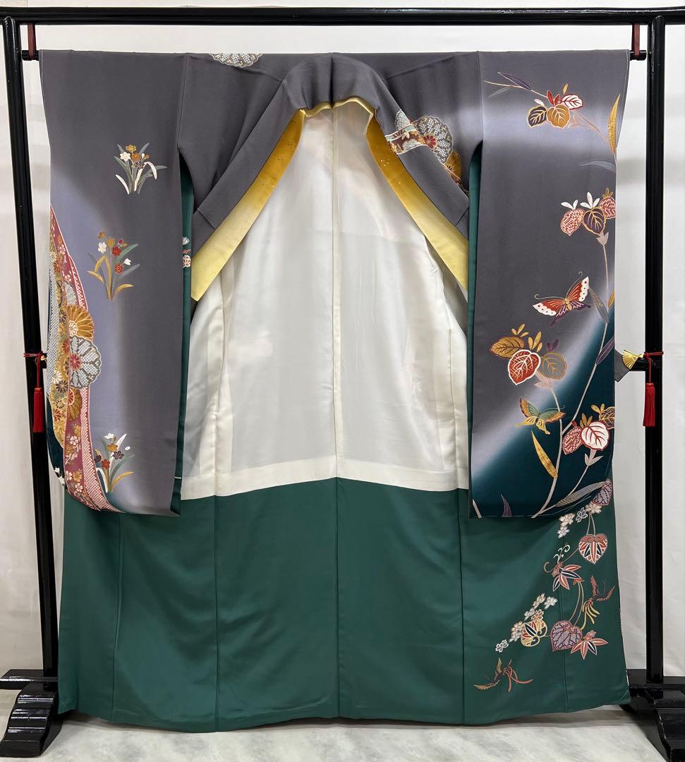 振り袖　フルセット　長襦袢付　金彩加工　しつけ付　振り柄有　重ね襟付き653