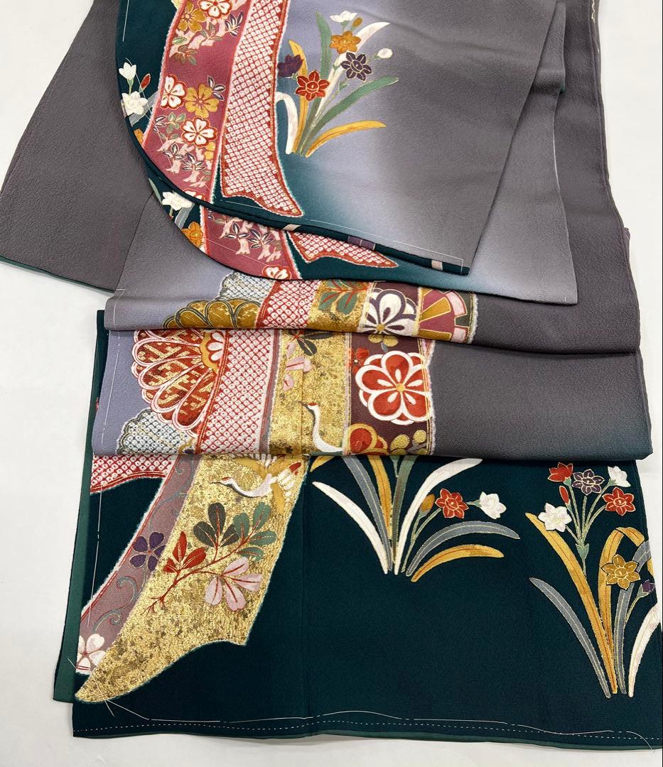 振り袖　フルセット　長襦袢付　金彩加工　しつけ付　振り柄有　重ね襟付き653