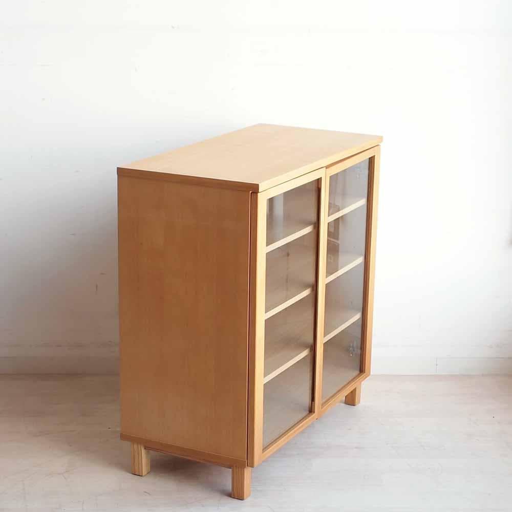 無印良品/MUJI 廃盤 タモ材 ガラスキャビネット 80cm ZR24248
