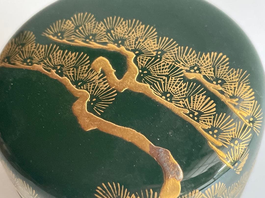 茶道具　平安　漆翁斎　青漆　松蒔絵　中棗　紫野　細合喝堂書付　共箱