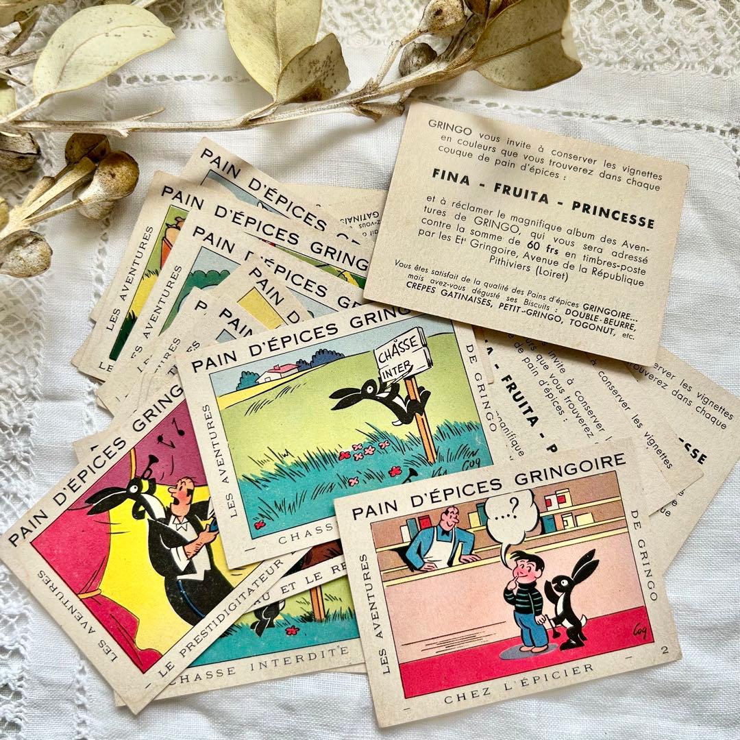 フランス ヴィンテージ広告カード 28枚セット　黒うさぎの冒険