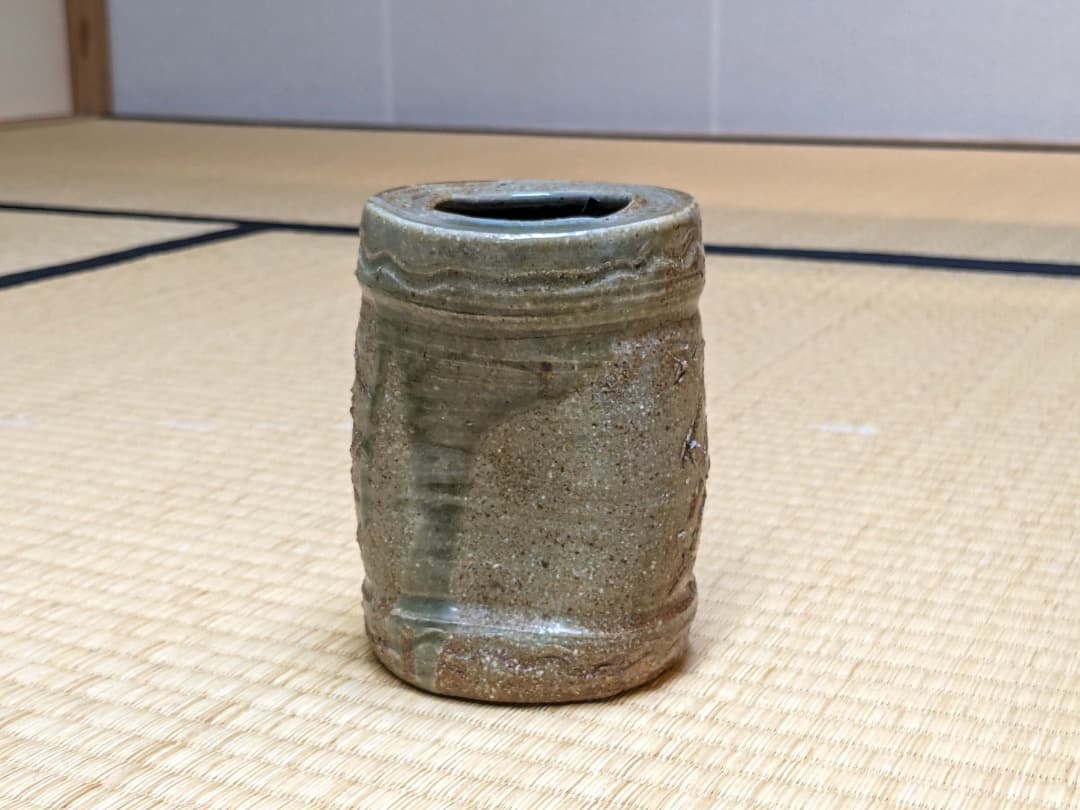 【美品】佐久間勝山　萬古焼　旅枕花入　共箱あり　08