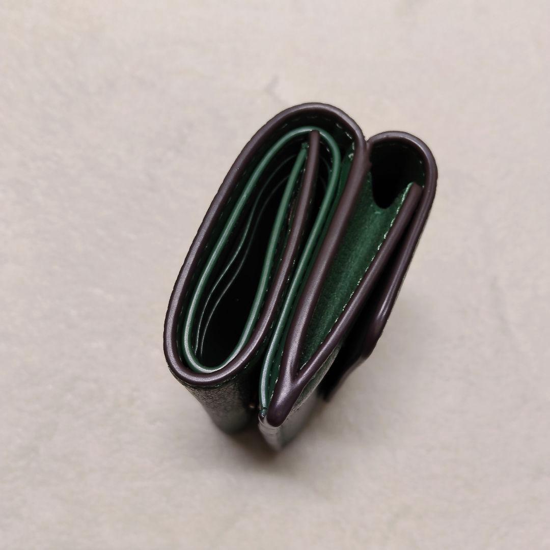 美品 COACH コーチ グリーン 折り財布 レザー ミニ トライフォールド