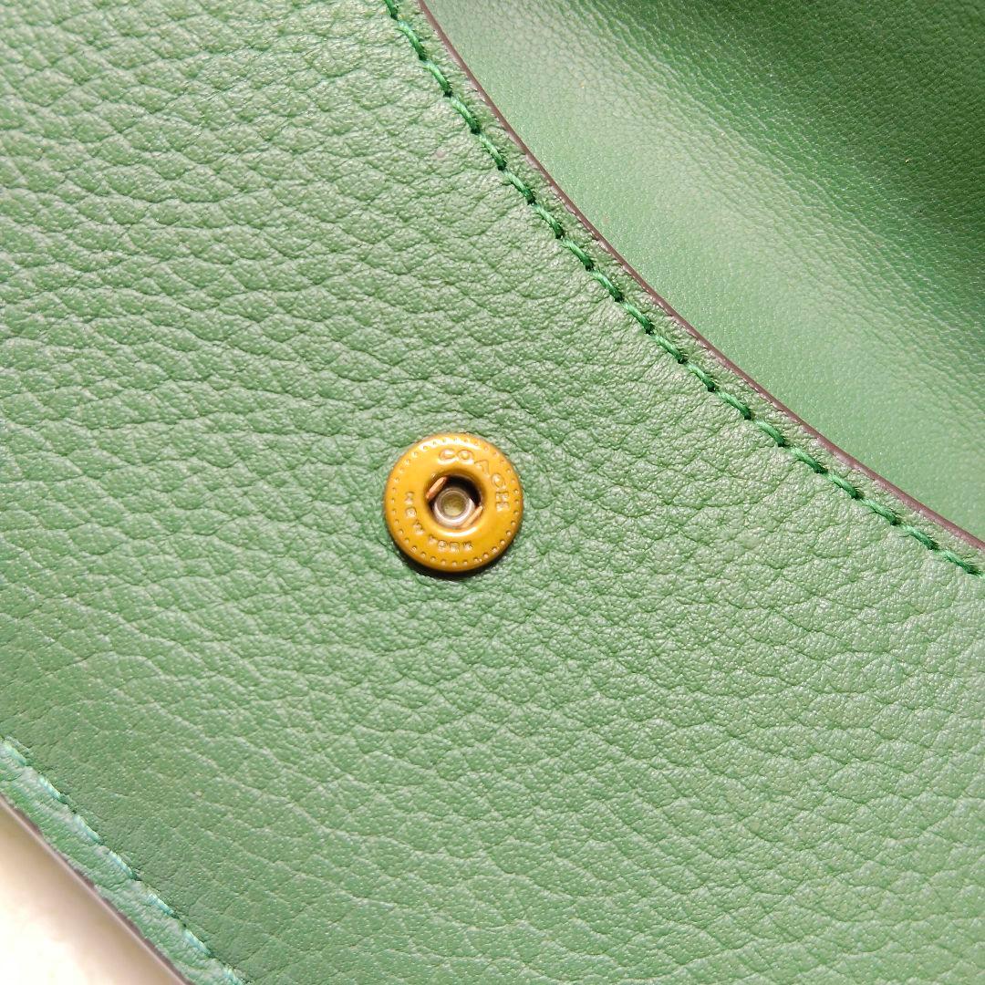 美品 COACH コーチ グリーン 折り財布 レザー ミニ トライフォールド