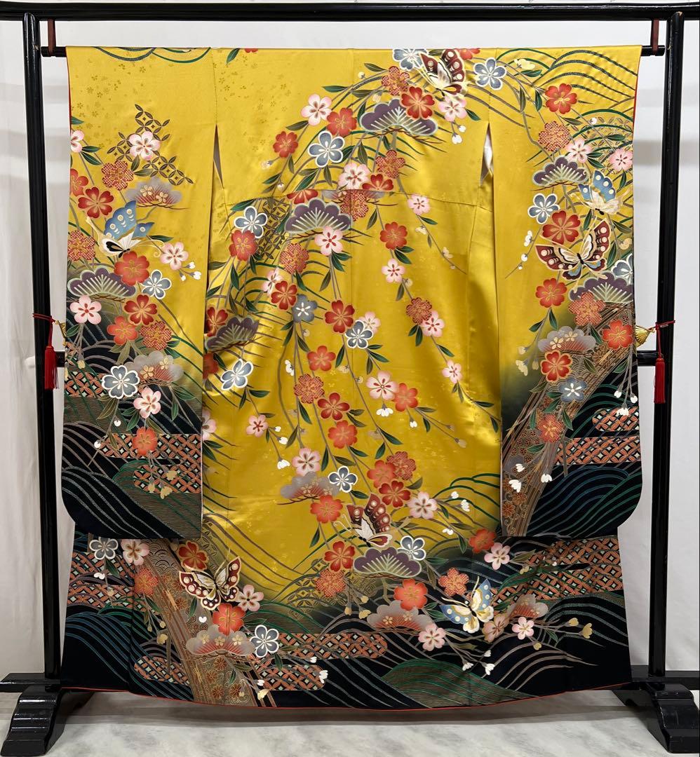 振り袖　フルセット　長襦袢付　イエロー　成人式　 金彩加工　刺繍入り　640