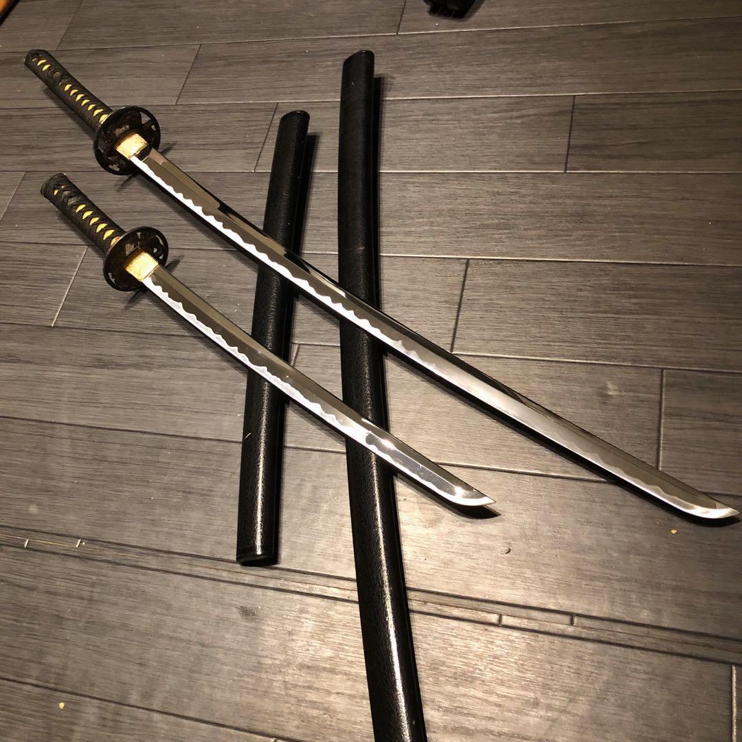 高級模造刀　居合刀　 2本セット　美術刀剣　太刀　脇差　大小セット　黒拵え