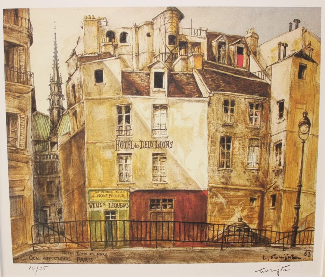 藤田嗣治 リトグラフ「フルール河岸ノートルダム大聖堂」 75部限定 11/75