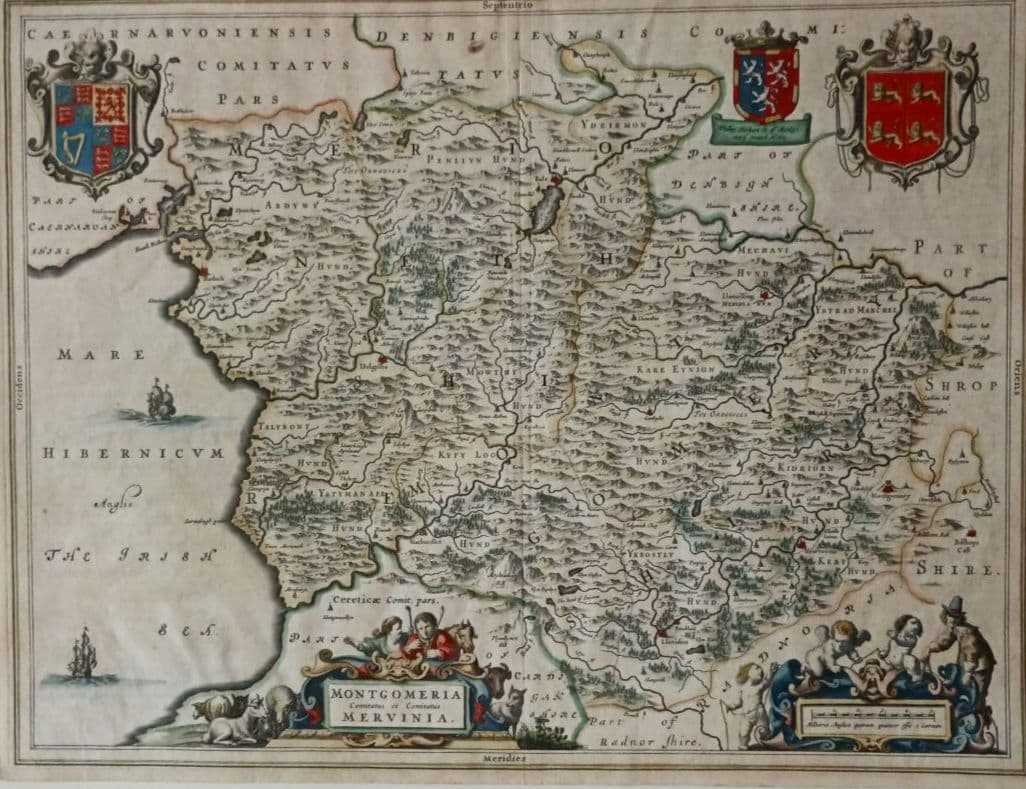 額装品　西洋古地図　1664年　J.ブラウ　ウェールズ・モンゴメリー州