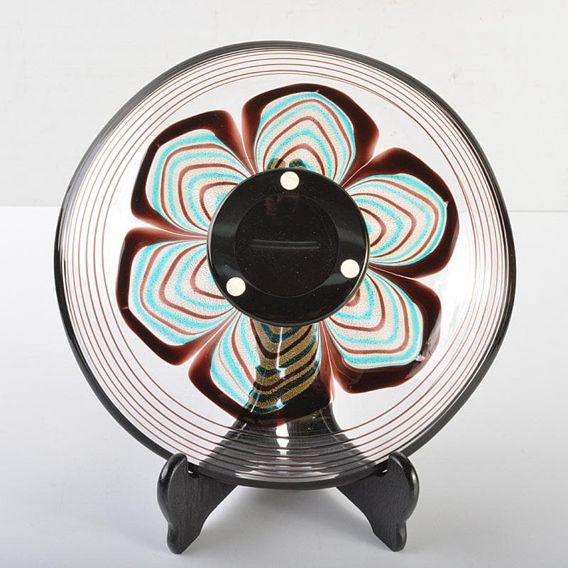 ガラス工芸　岩田久利作　華文　皿　共箱　V　R7043