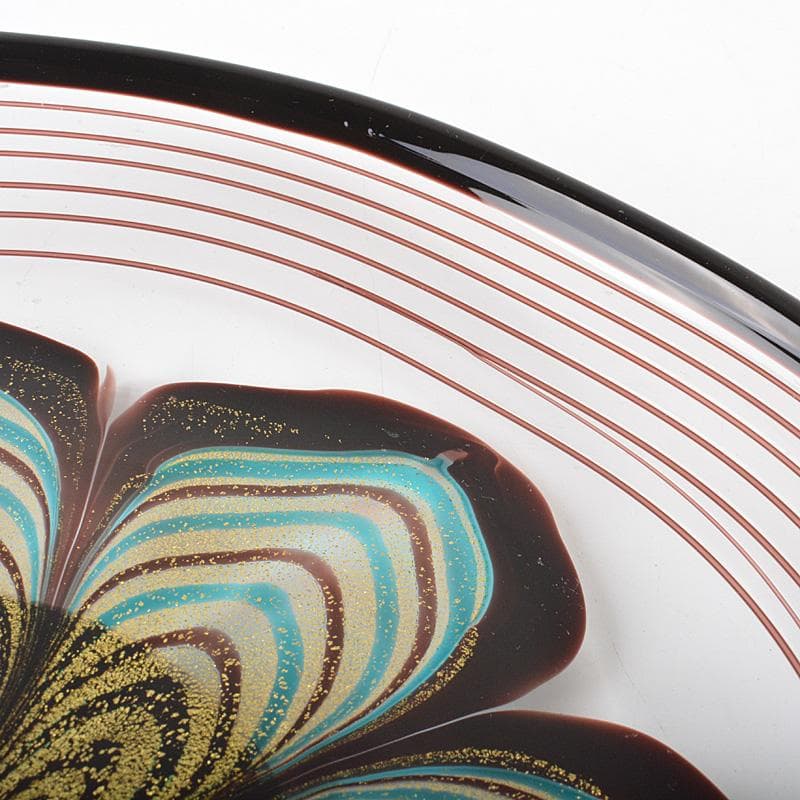 ガラス工芸　岩田久利作　華文　皿　共箱　V　R7043