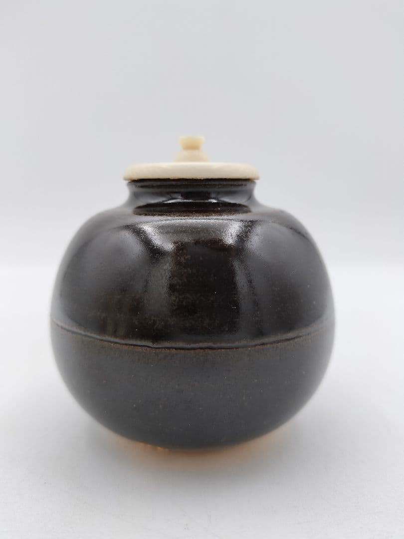 c363 【新品・未使用】茶入 大名物 漢作唐物 福原茄子 龍喜窯 木箱 茶道具