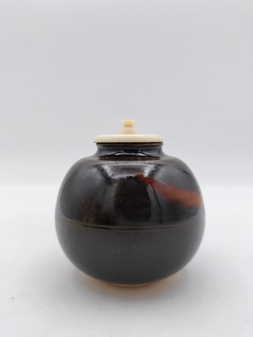 c363 【新品・未使用】茶入 大名物 漢作唐物 福原茄子 龍喜窯 木箱 茶道具