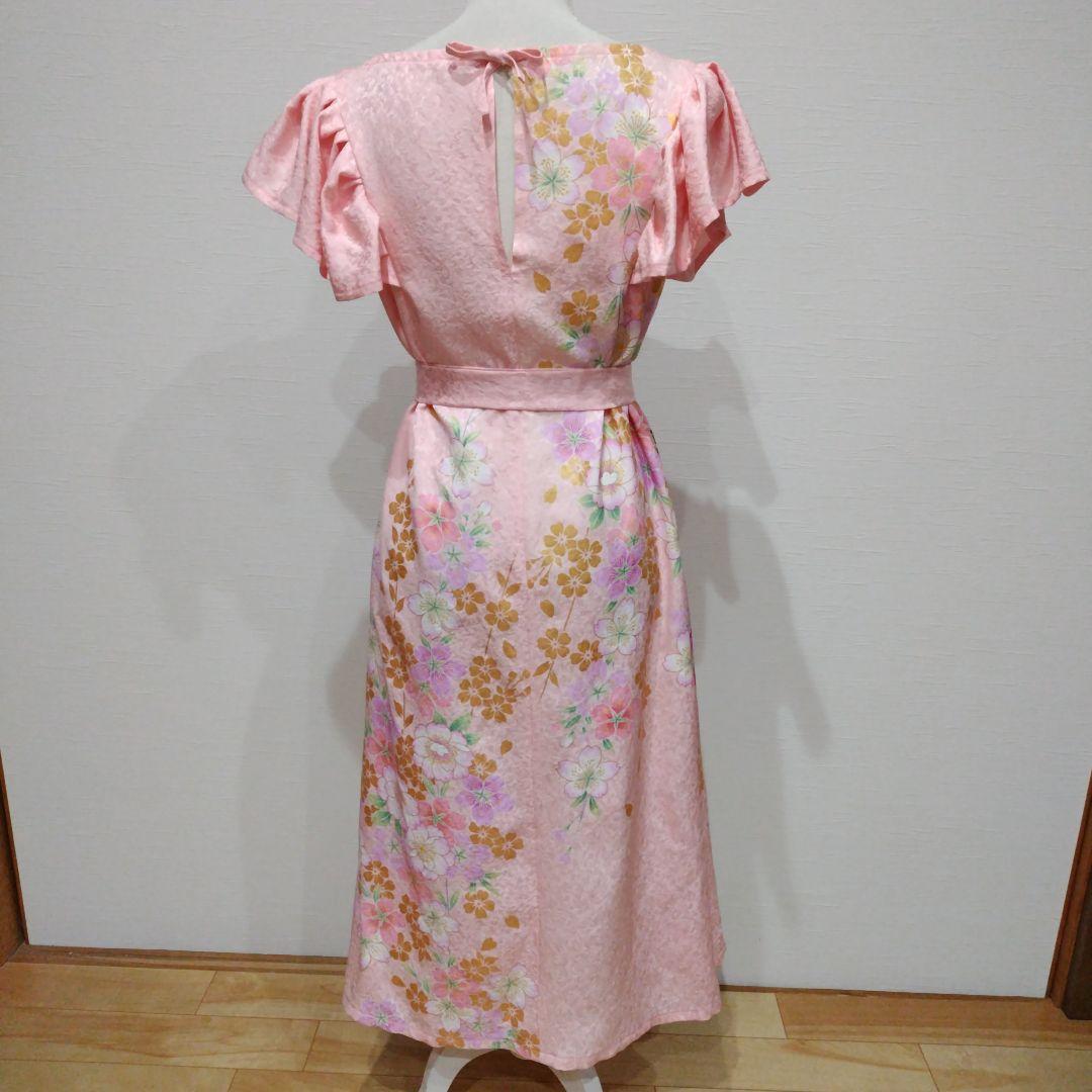 振袖　フリル袖　ワンピース　桜色　リボン紐付き