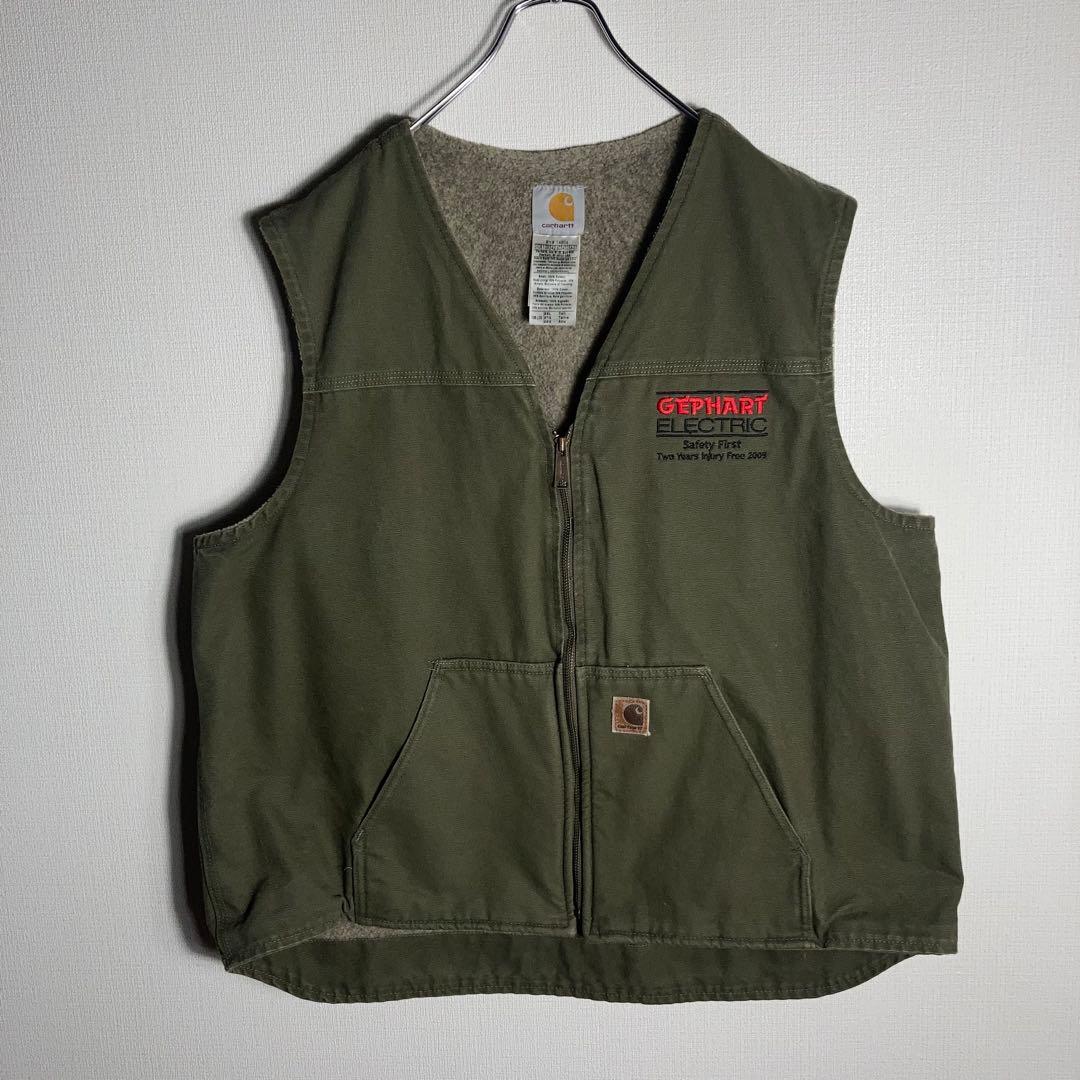 【2XLサイズ】Carhartt フルジップベスト 革ロゴ 企業ロゴ LOV.