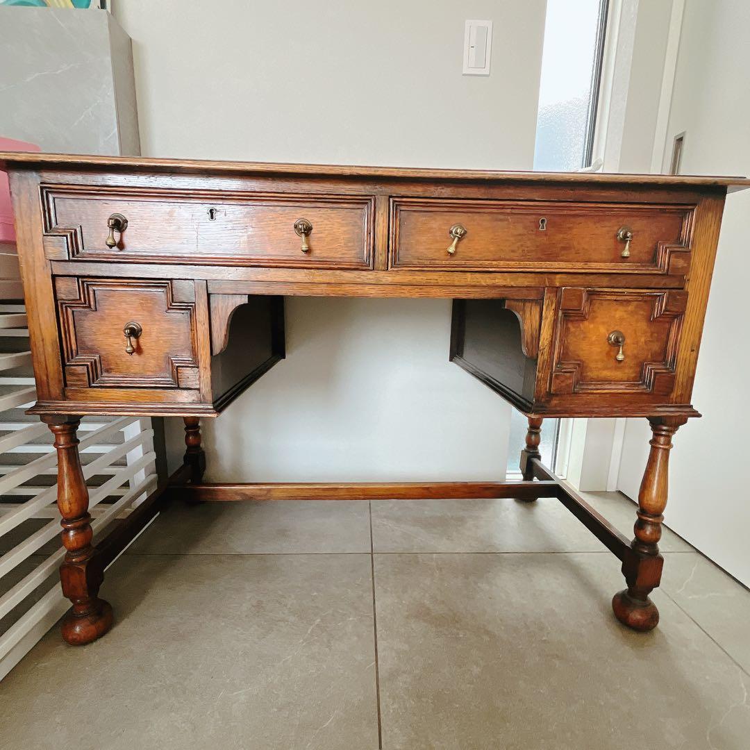 アンティーク 木製デスク 4引き出し