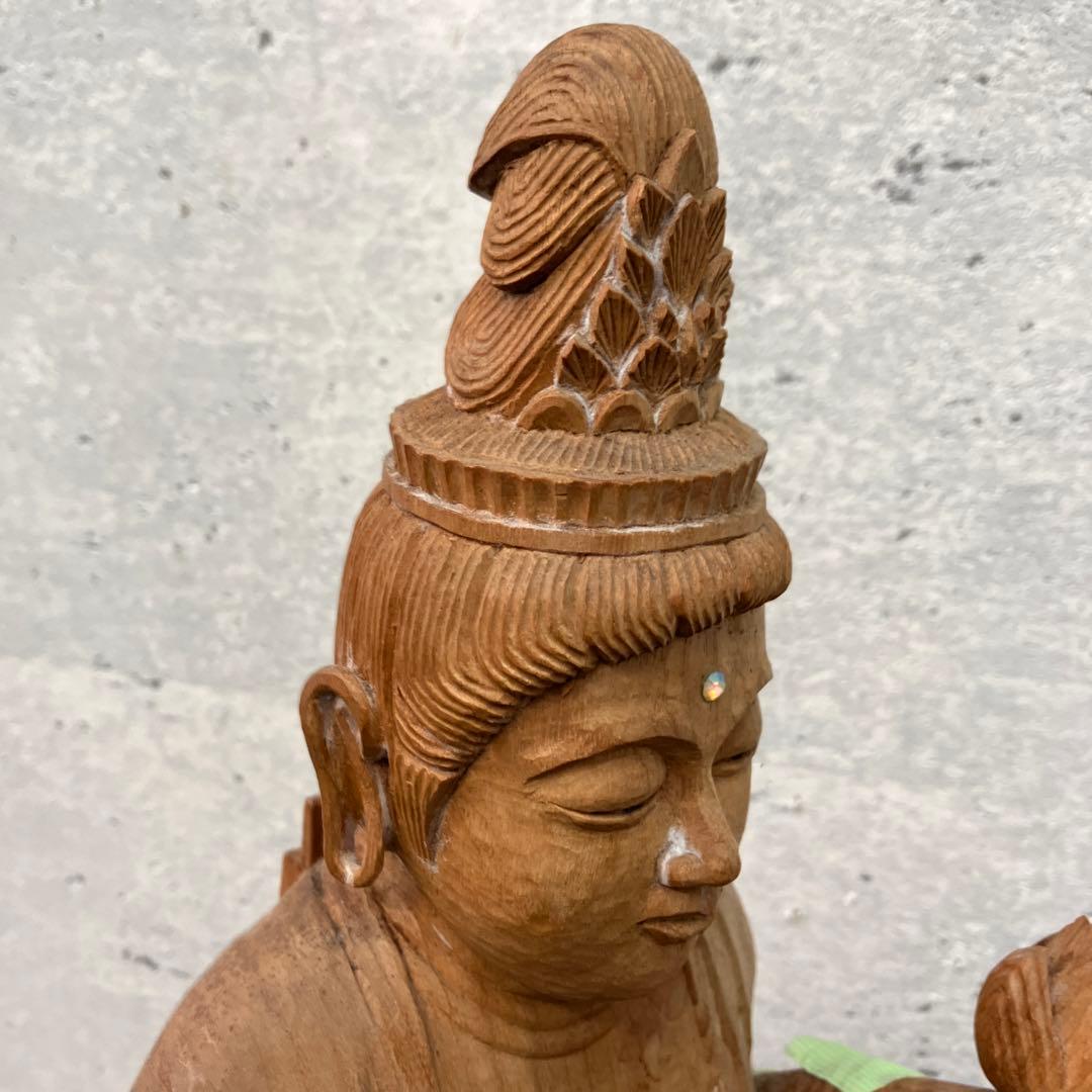 昭和レトロ 木製 木彫り 観音像 観音菩薩 置物 オブジェ インテリア