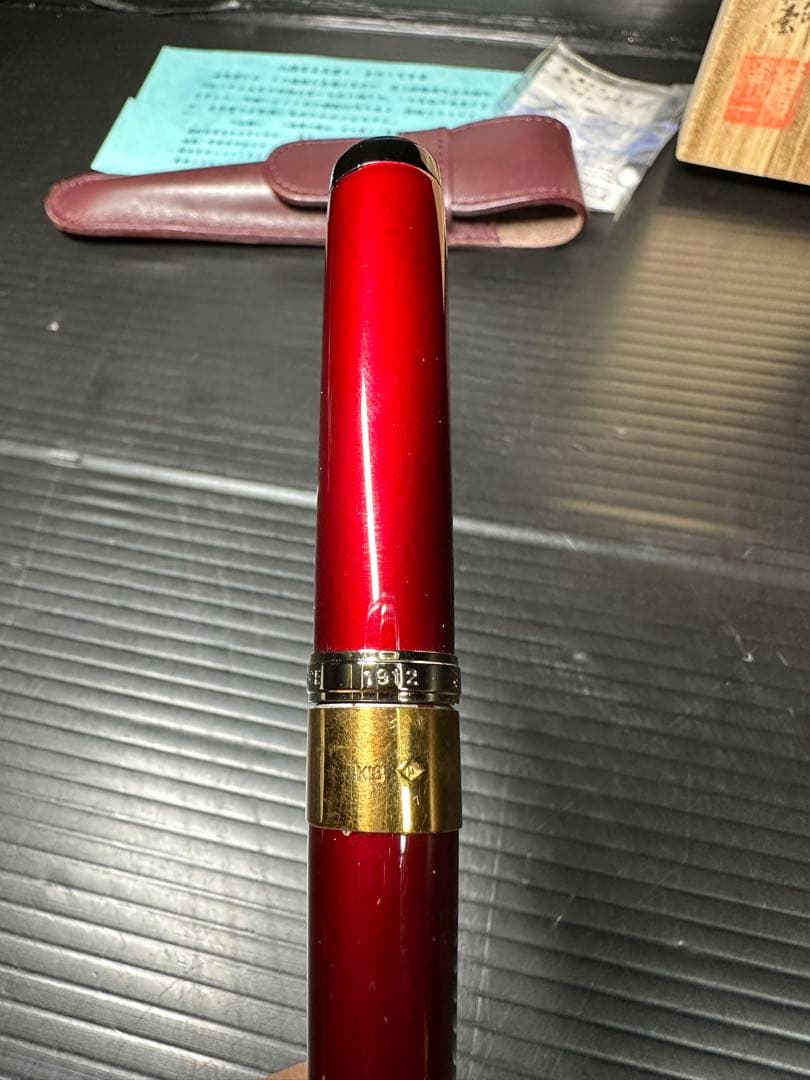 美品 大橋堂 OHASIDO 万年筆 14Kペン先／K18リング／朱漆軸