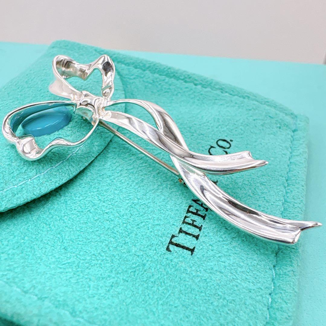 極美品 オールドティファニー リボン ブローチ シルバー925