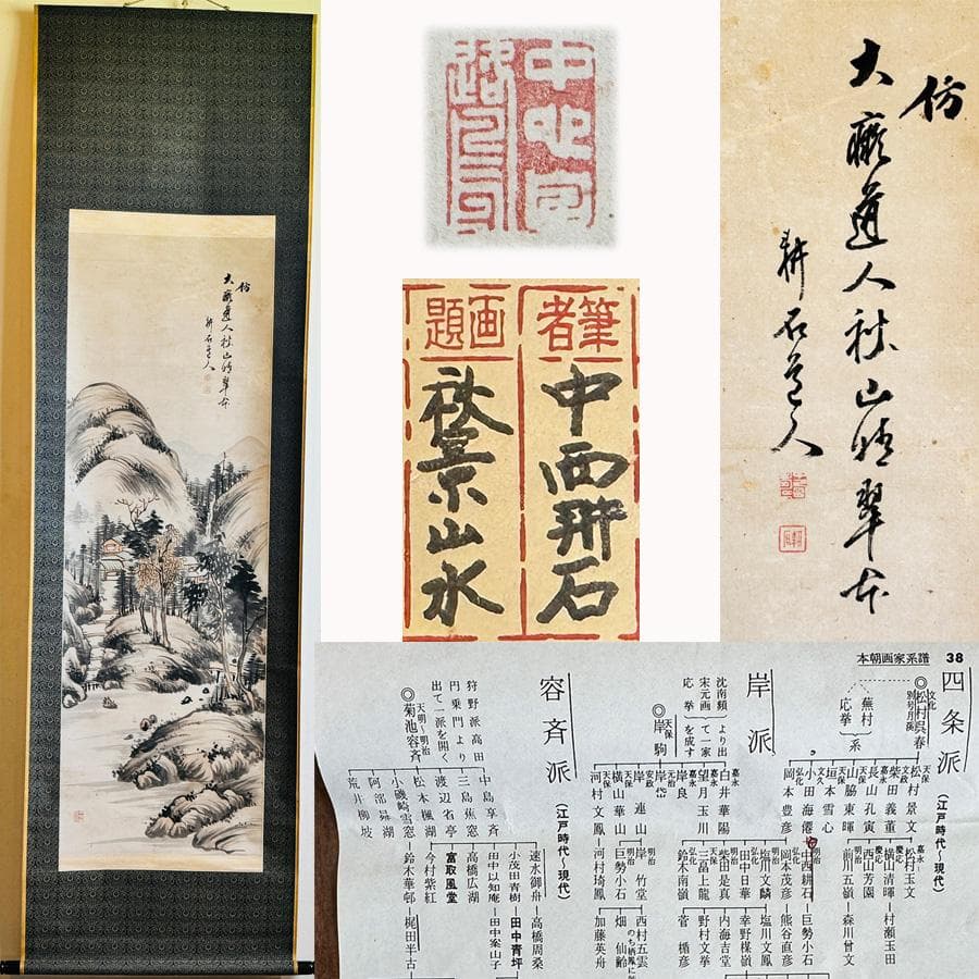 岸派 中西耕石筆 秋景山水  南画家 福岡の人 画寸縦131cm✖️横43cm