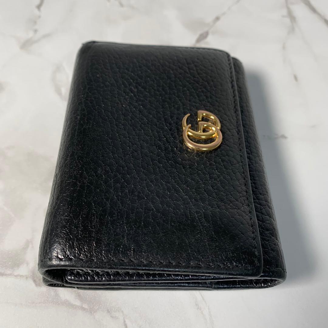 美品✨グッチ 三つ折り財布 ウォレット GGマーモント レザー ブラック