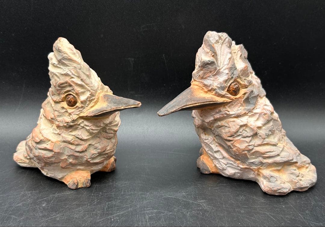 【希少品】テラコッタ彫刻家 山下英二 鳥　置物　2体セット