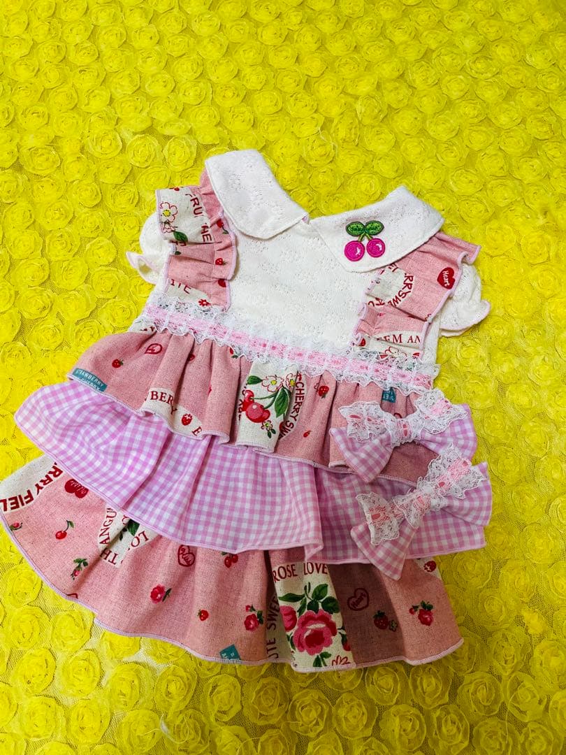 plnmylove　犬服　ハンドメイド　わんこ服　襟付き3段フリルお散歩ワ