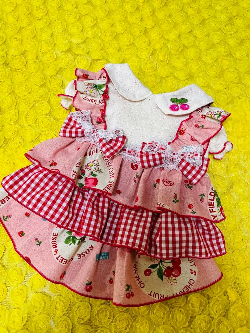 plnmylove　犬服　ハンドメイド　わんこ服　襟付き3段フリルお散歩ワ