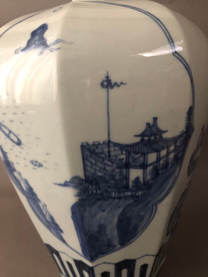 朝鮮陶器　染付青花雲堂手　壺