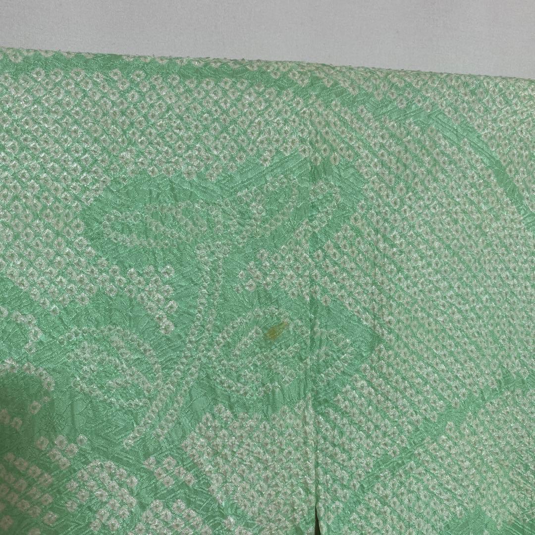 4k2289 振袖　正絹　袷　藤娘きぬたや　総絞り　緑　白　花柄　和装